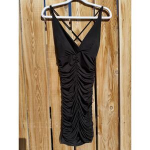 Fashion Nova Women's Black Ruched Sexy Night Out Club Dinner Mini Dress XS-S